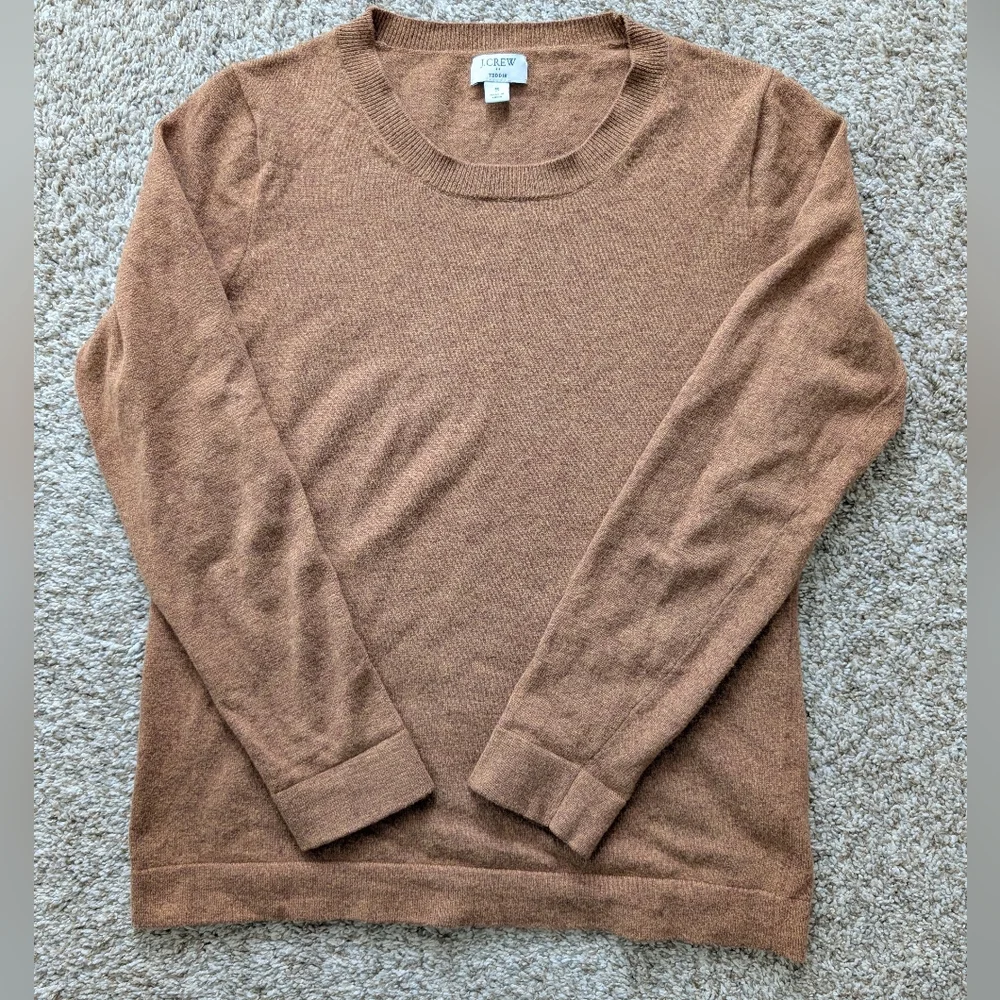 J Crew Women's Teddie Carmel Tan Pullover Sweater Size S Wool Cotton Blend Basic